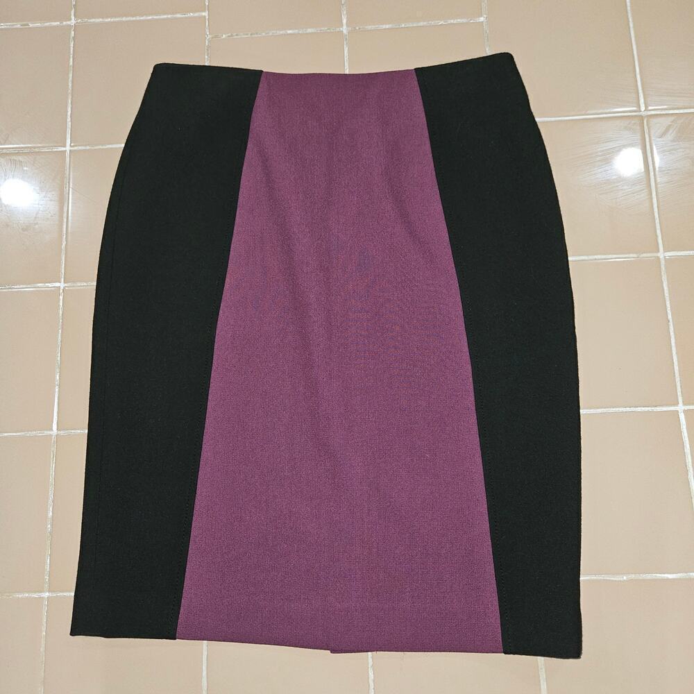Halogen High Rise Pencil Skirt Black Maroon Colorblock Panel Skirt Size 6 - Picture 3 of 8